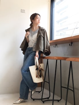 「シルバーパンプス」｜「アイテム（ジャケット/アウター）」を使った、..natsu..さん（レディース・158cm）の春コーディネート