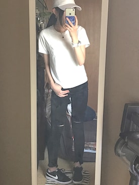 「GORGE（ゴージ）のアイテム（キャップ）」を使った、くろねこさん（レディース・162cm）の夏コーディネート