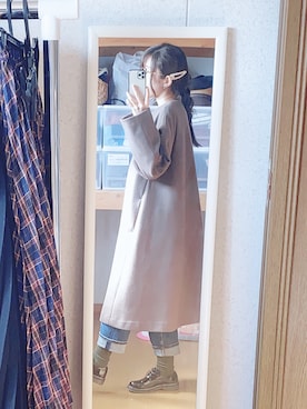 「JEANASIS（ジーナシス）のスクエアバックルレザーベルト/765593（ベルト）」を使った、くろねこさん（レディース・162cm）の冬コーディネート