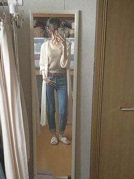 「GU（ジーユー）の（GU）スキニージーンズＥ（WOMEN ⁄ ジーンズ）」を使った、くろねこさん（レディース・162cm）の夏コーディネート