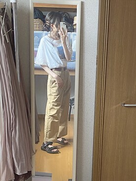 「JEANASIS（ジーナシス）のスクエアバックルレザーベルト/765593（ベルト）」を使った、くろねこさん（レディース・162cm）の夏コーディネート