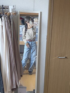 「JEANASIS（ジーナシス）のスクエアバックルレザーベルト/765593（ベルト）」を使った、くろねこさん（レディース・162cm）の秋コーディネート