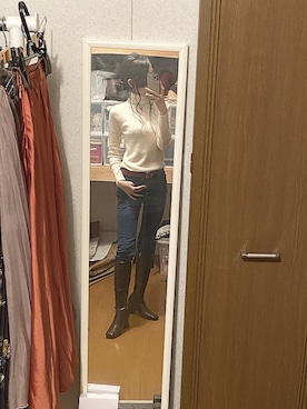 「UNIQLO（ユニクロ）のエクストラファインメリノリブタートルネックセーター（長袖）（ニット/セーター）」を使った、くろねこさん（レディース・162cm）の冬コーディネート