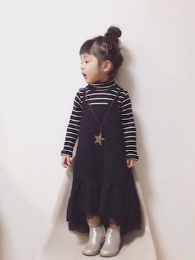 「アイテム（ブーツ、シルバー系）」を使った、RIOさん（キッズ・90cm）の冬コーディネート