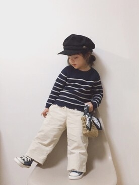 「no brand（ノーブランド）のアイテム（キャスケット）」を使った、RIOさん（キッズ・90cm）の冬コーディネート