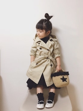 「GAP（ギャップ）のアイテム（トレンチコート）」を使った、RIOさん（キッズ・90cm）の冬コーディネート