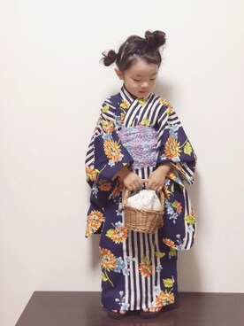 「ビーサン」｜「アイテム（浴衣）」を使った、RIOさん（キッズ・90cm）の夏コーディネート