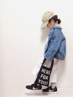 「アイテム（デニムジャケット、ブルー系）」を使った、RIOさん（キッズ・100cm）の春コーディネート