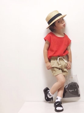 「アイテム（トートバッグ）」を使った、RIOさん（キッズ・100cm）の春コーディネート