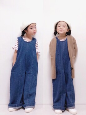 「秋のブラウンスタイル」｜「アイテム（サロペット/オーバーオール）」を使った、RIOさん（キッズ・100cm）の秋コーディネート