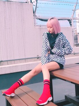 「ソックススニーカー」｜「アイテム（ジャージ）」を使った、KOL ME BABYさん（レディース・165cm）の冬コーディネート
