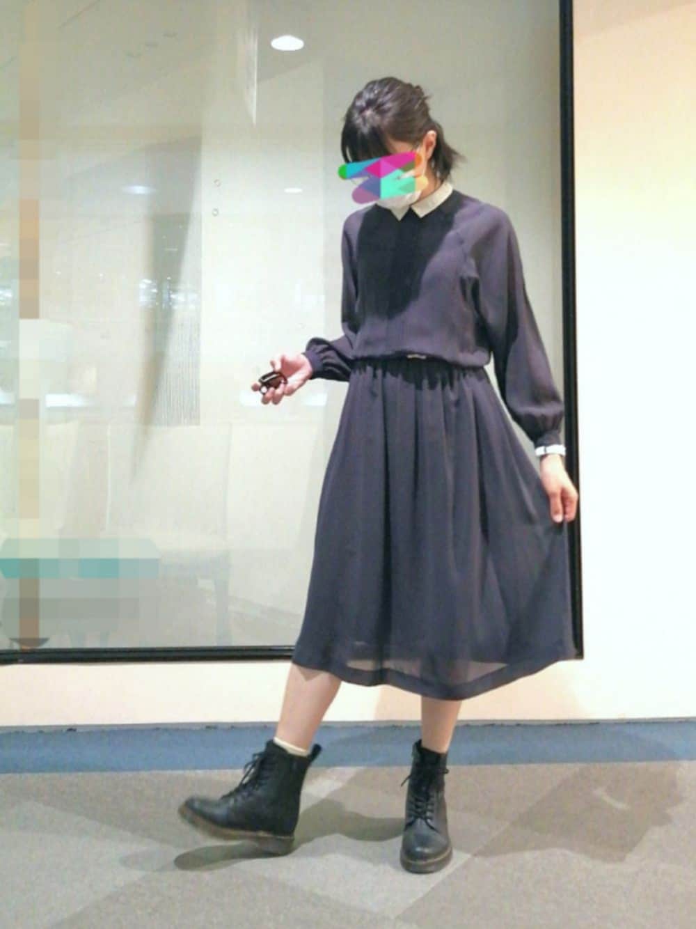 「春コーデ、古着コーデ、ワンピース、オトナ女子、オトナガーリー、ドット、今日のコーデ」｜「古着のアイテム（ワンピース、ブルー系）」を使った、めほんさん（レディース・161cm）の春コーディネートの1枚目の写真
