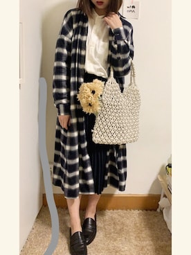 「日系极简」｜「アイテム（シャツワンピース）」を使った、KKKayさん（レディース・158cm）の冬コーディネート