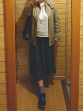 「POU DOU DOU（プードゥドゥ）のアイテム（ブルゾン）」を使った、mochaさん（レディース・155cm）の春コーディネート