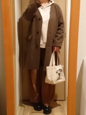 「HOLLYWOOD RANCH MARKET（ハリウッドランチマーケット）のアイテム（トートバッグ）」を使った、mochaさん（レディース・155cm）の冬コーディネート