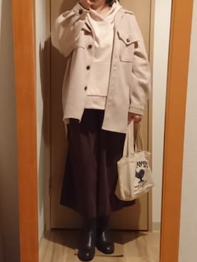 「HOLLYWOOD RANCH MARKET（ハリウッドランチマーケット）のアイテム（トートバッグ）」を使った、mochaさん（レディース・155cm）の冬コーディネート