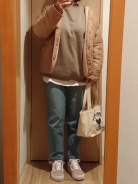 「HOLLYWOOD RANCH MARKET（ハリウッドランチマーケット）のアイテム（トートバッグ）」を使った、mochaさん（レディース・155cm）の冬コーディネート