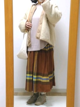 「Auntie Rosa Holiday（アンティローザホリデー）のアイテム（ブルゾン）」を使った、mochaさん（レディース・155cm）の冬コーディネート