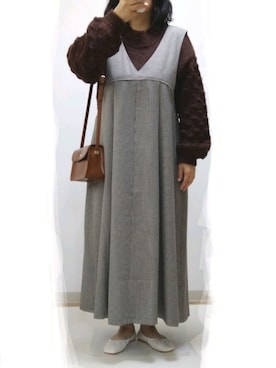 「グレンチェック」｜「アイテム（ジャンパースカート）」を使った、mochaさん（レディース・155cm）の春コーディネート