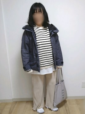 「スウエット」｜「アイテム（マウンテンパーカー）」を使った、mochaさん（レディース・155cm）の春コーディネート