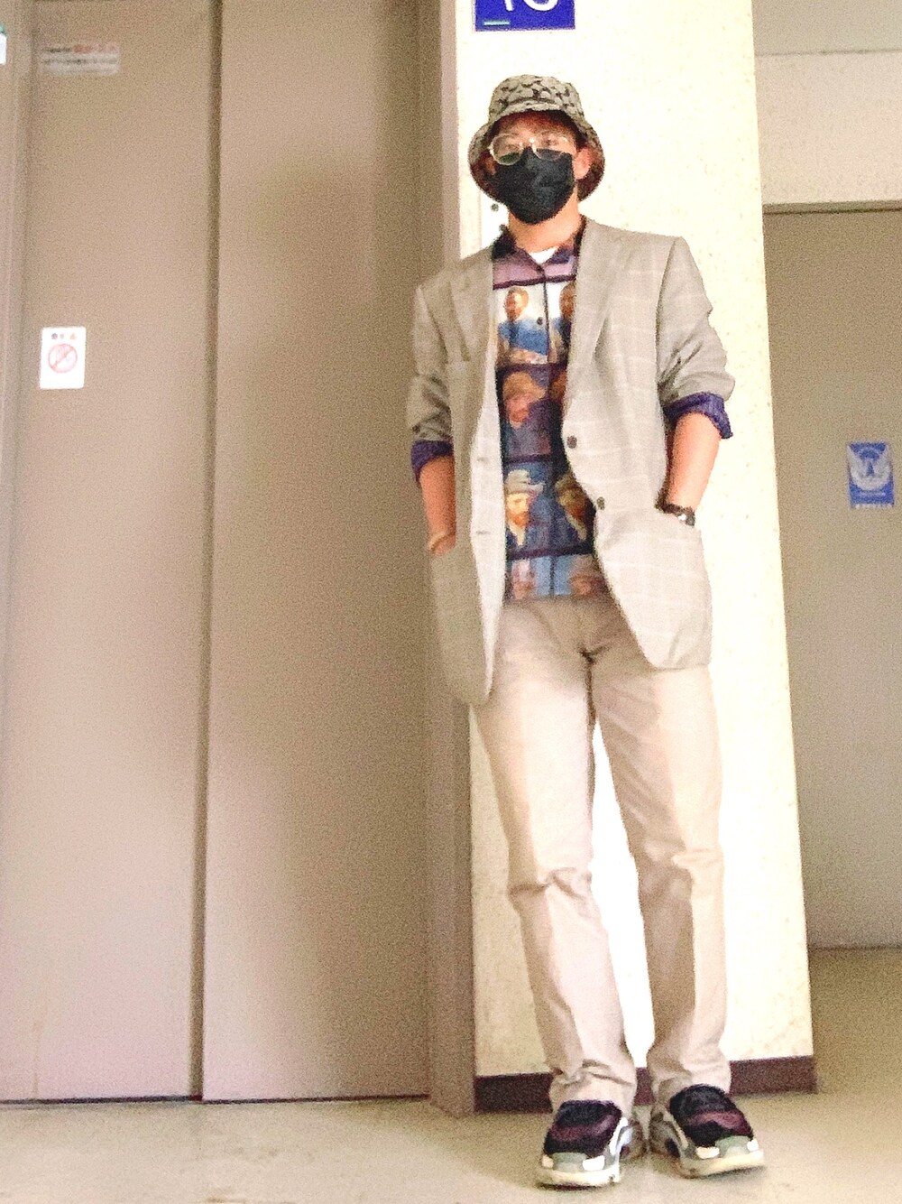 「低身長、古着、おしゃれさんと繋がりたい、お気に入りコーデ」｜「COACHのアイテム（ハット、ベージュ系）」を使った、ゆーくんさん（メンズ・165cm）の夏コーディネートの1枚目の写真