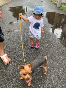 「DOUBLE_B（ダブルビー）のアイテム（帽子）」を使った、N☺︎Eさん（キッズ・80cm）の秋コーディネート