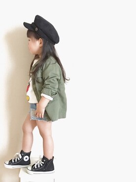 「ミッキー」｜「アイテム（キャスケット）」を使った、yuiさん（キッズ・90cm）の春コーディネート