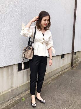 「Drawer（ドゥロワー）のアイテム（パンツ）」を使った、mizuhoさん（レディース・156cm）の春コーディネート