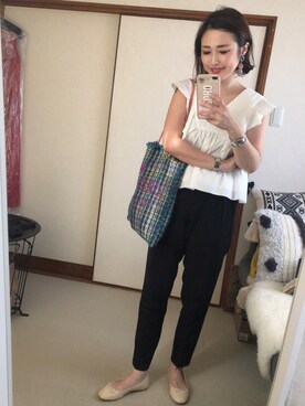 「Drawer（ドゥロワー）のアイテム（パンツ）」を使った、mizuhoさん（レディース・156cm）の夏コーディネート