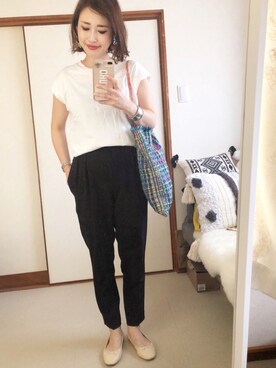 「Drawer（ドゥロワー）のアイテム（パンツ）」を使った、mizuhoさん（レディース・156cm）の夏コーディネート