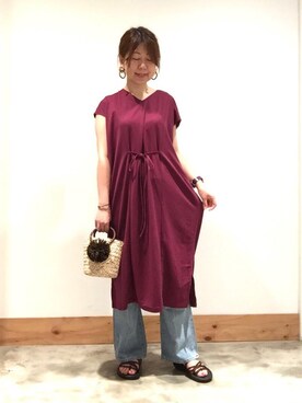 「coen（コーエン）のシーグラスミニかごバッグ（バスケット）（かごバッグ）」を使った、coenさん（レディース・157cm）の夏コーディネート