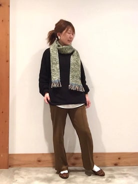 「アイテム（マフラー、グリーン系）」を使った、coenさん（レディース・157cm）の秋コーディネート
