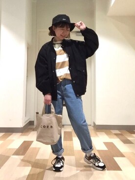 「USAコットン」｜「アイテム（ブルゾン）」を使った、coenさん（レディース・157cm）の春コーディネート