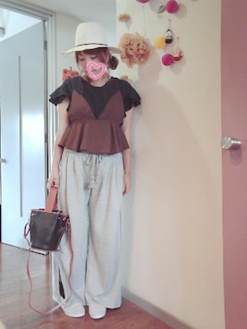 「スウェットワイドパンツ」｜maimaiko☺さん（レディース・163cm）の夏コーディネート