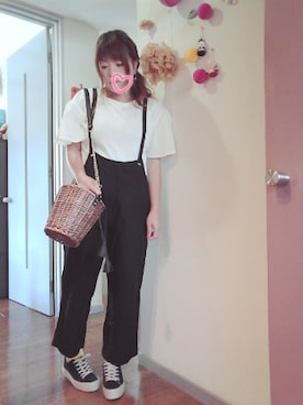 「バルーン袖」｜「アイテム（オールインワン・サロペット）」を使った、maimaiko☺さん（レディース・163cm）の夏コーディネート