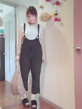 「ウェッジソール」｜「アイテム（オールインワン・サロペット）」を使った、maimaiko☺さん（レディース・163cm）の夏コーディネート