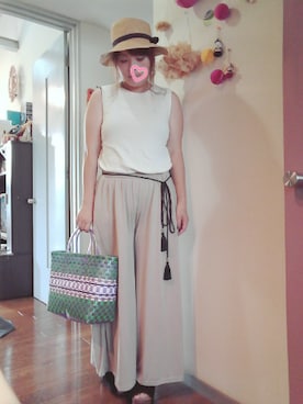 「ウェッジソール」｜「アイテム（その他）」を使った、maimaiko☺さん（レディース・163cm）の夏コーディネート