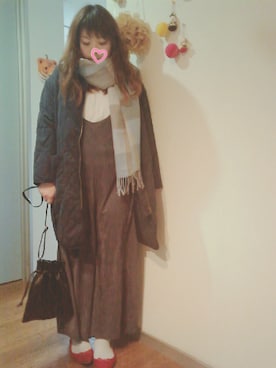 「赤い靴」｜「アイテム（ブルゾン）」を使った、maimaiko☺さん（レディース・163cm）の冬コーディネート