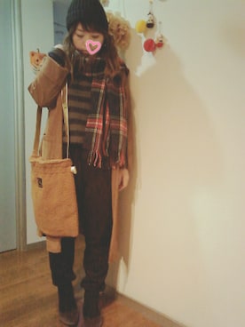 「DHOLIC（ディーホリック）のアイテム（ストール/ショール）」を使った、maimaiko☺さん（レディース・163cm）の冬コーディネート