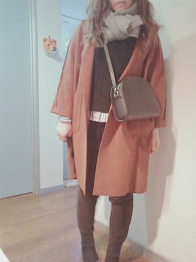 「ブラウン×ブラック」｜「アイテム（チェスターコート）」を使った、maimaiko☺さん（レディース・163cm）の冬コーディネート