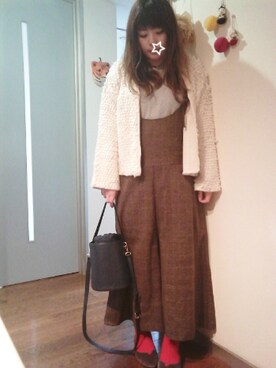 「ワッフルクルーネックＴ」｜「アイテム（オールインワン・サロペット）」を使った、maimaiko☺さん（レディース・163cm）の春コーディネート