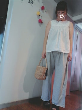 「スウェットワイドパンツ」｜maimaiko☺さん（レディース・163cm）の夏コーディネート