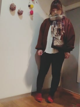 「DHOLIC（ディーホリック）のアイテム（ストール/ショール）」を使った、maimaiko☺さん（レディース・163cm）の冬コーディネート