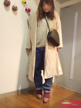 「サルエルデニム」｜「アイテム（その他アウター）」を使った、maimaiko☺さん（レディース・163cm）の冬コーディネート