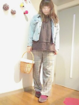 「グレンチェック」｜「アイテム（デニムジャケット）」を使った、maimaiko☺さん（レディース・163cm）の春コーディネート