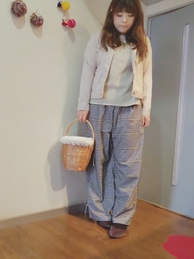 「ワッフルクルーネックＴ」｜「アイテム（その他アウター）」を使った、maimaiko☺さん（レディース・163cm）の春コーディネート