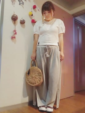 「スウェットワイドパンツ」｜maimaiko☺さん（レディース・163cm）の夏コーディネート