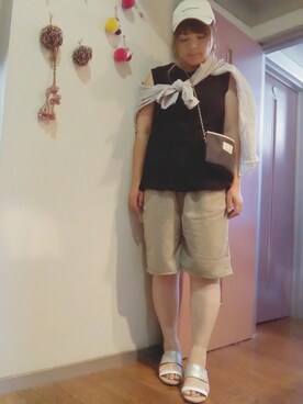 「リネンショートパンツ」｜maimaiko☺さん（レディース・163cm）の夏コーディネート