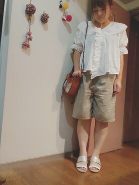 「リネンショートパンツ」｜maimaiko☺さん（レディース・163cm）の秋コーディネート
