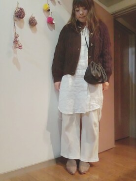 「ケーブルカーディガン」｜「アイテム（その他）」を使った、maimaiko☺さん（レディース・163cm）の秋コーディネート